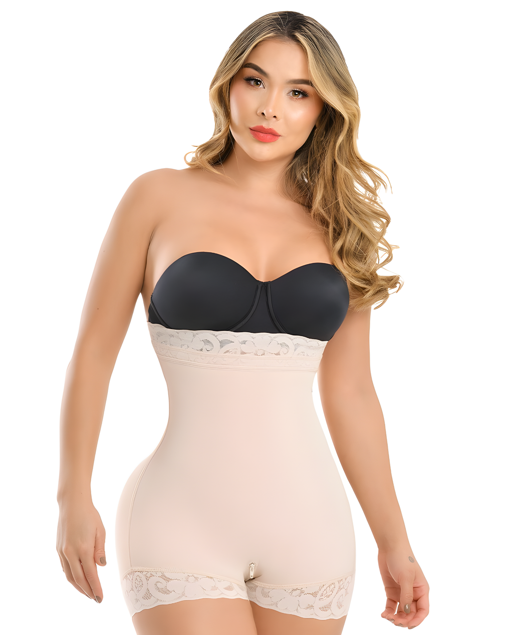 Sublime 1385 Stage 3 Colombian High-Waist Faja/Shaping Shorts – Beige, front view