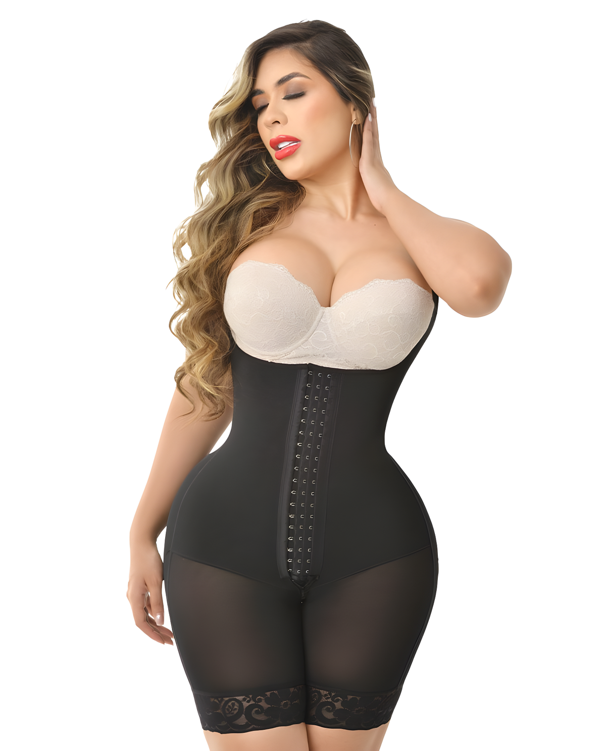 Jaiden 9561 Stage 4 Colombian Above-Knee Faja/Body Shaper – Black, front view