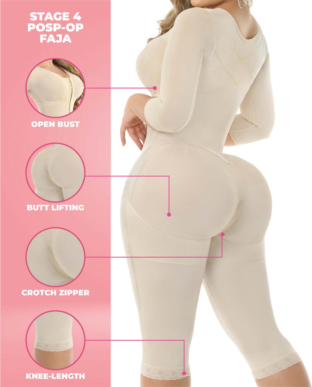 Kourtney Stage 4 Colombian Long-Leg Faja/Body Shaper with Sleeves – Beige, photo 5
