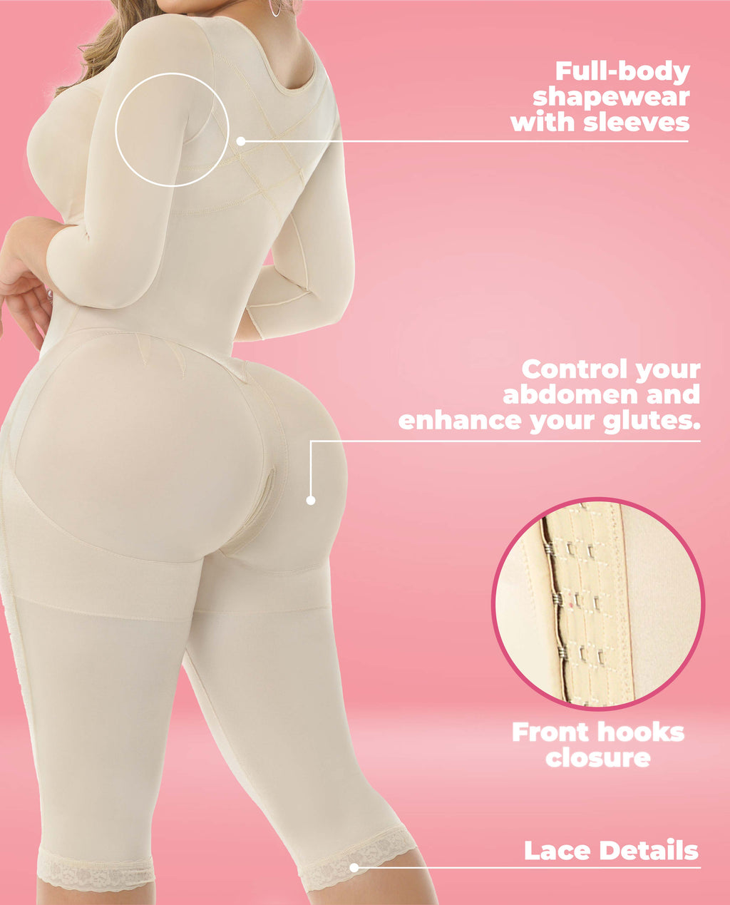 Kourtney Stage 4 Colombian Long-Leg Faja/Body Shaper with Sleeves – Beige, photo 6