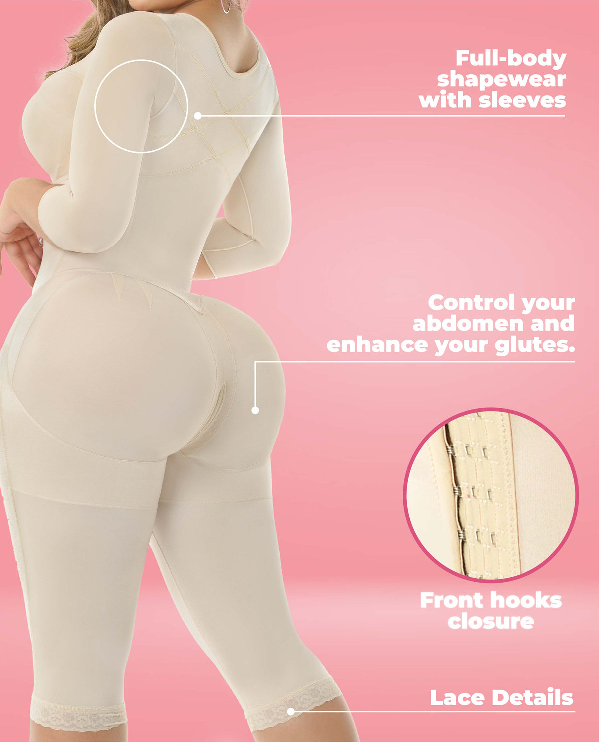 Kourtney Stage 4 Colombian Long-Leg Faja/Body Shaper with Sleeves – Beige, photo 6