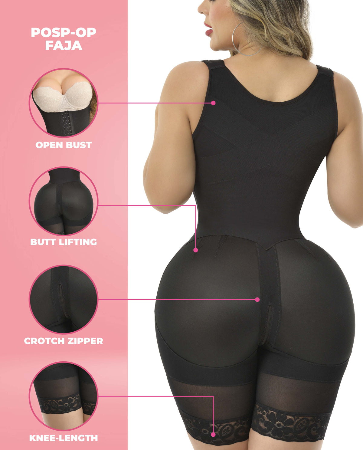 Jaiden 9561 Stage 4 Colombian Above-Knee Faja/Body Shaper – Black, photo 3