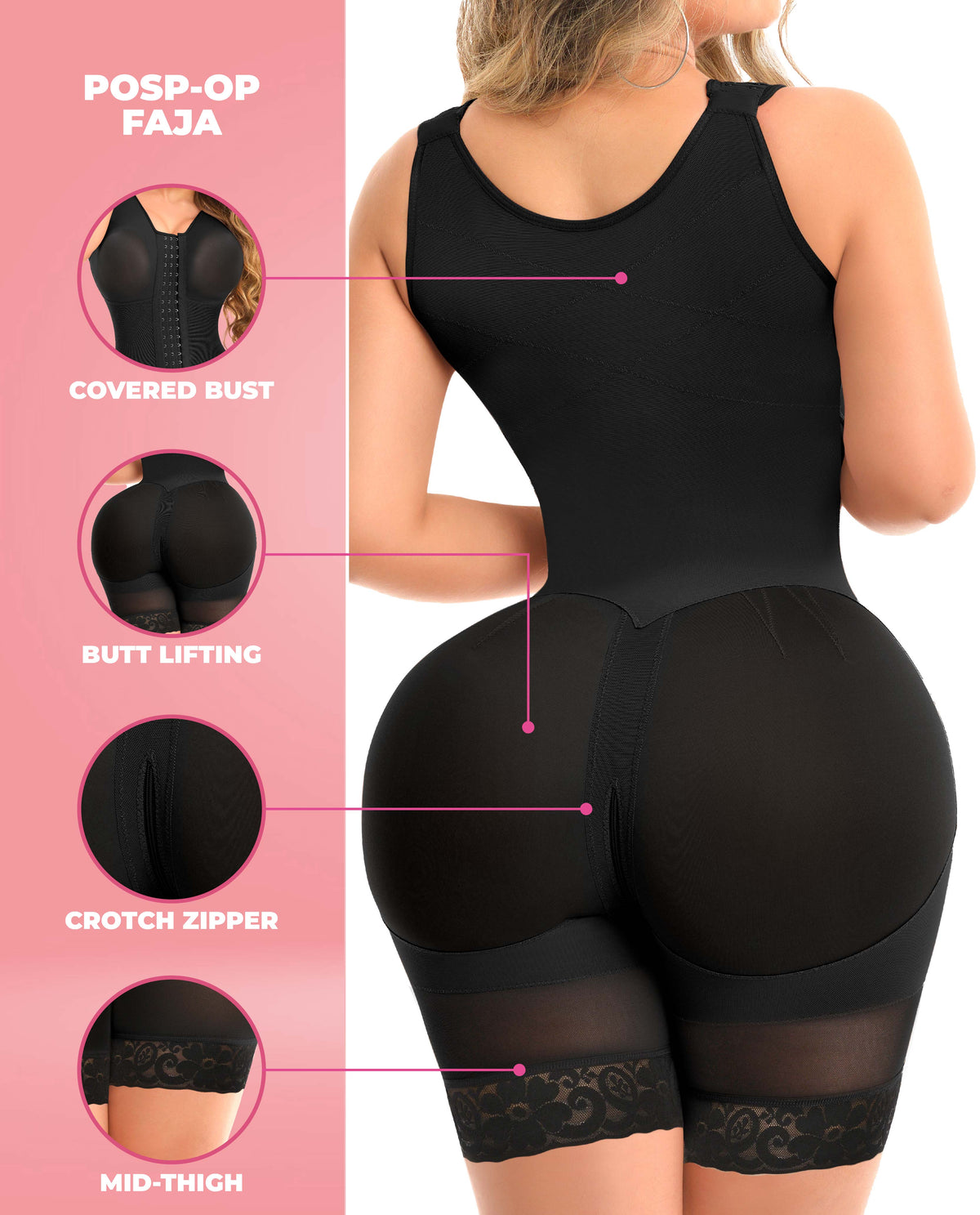 Erin 9562 Stage 4 Colombian Above-Knee Faja/Body Shaper – Black, photo 7
