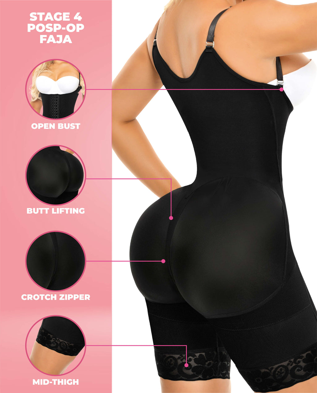 Ellie 9565 Stage 4 Colombian Above-Knee Faja/Body Shaper – Black, photo 3
