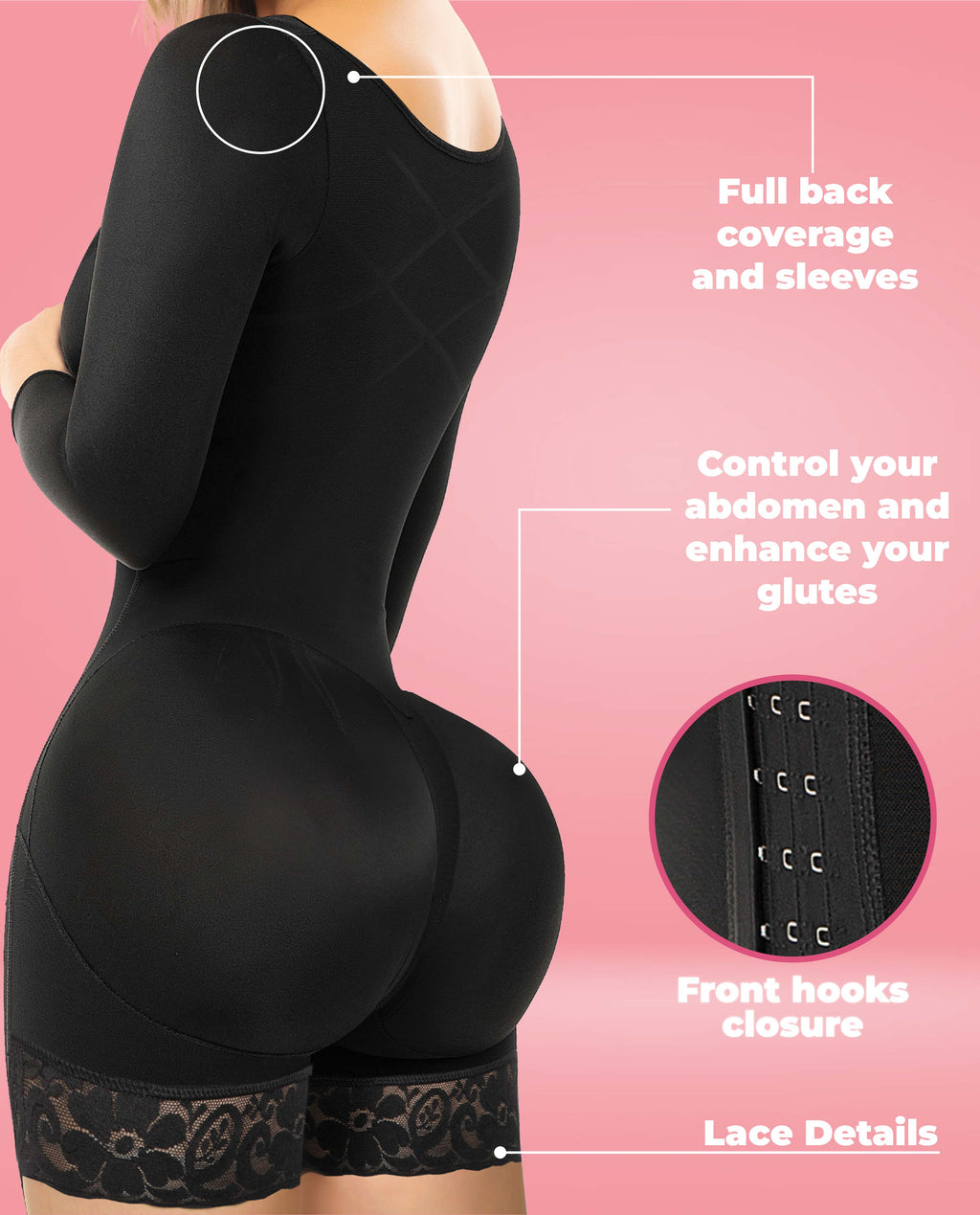 Lexi 9573 Stage 4 Colombian Short-Leg Faja/Body Shaper with Sleeves – Black, photo 5